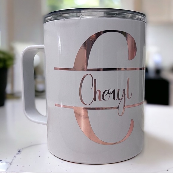 Personalized White Stainless Steel 12oz New Mug - Add your name and Initial! - Picture 1 of 5
